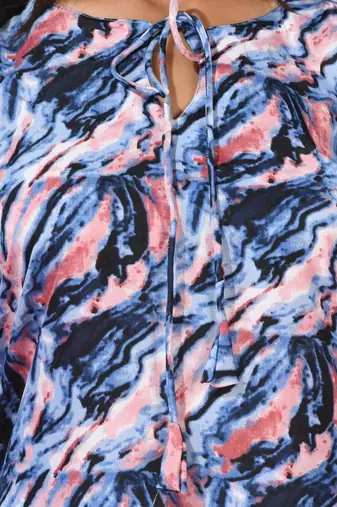 Multicolour printed dola silk kaftan kurta
