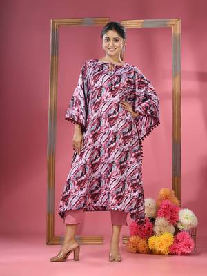 Multicolour printed dola silk kaftan kurta 1