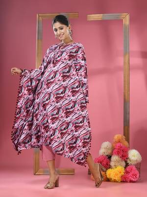 Multicolour printed dola silk kaftan kurta 2