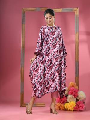 Multicolour printed dola silk kaftan kurta 3