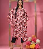 Multicolour printed dola silk kaftan kurta