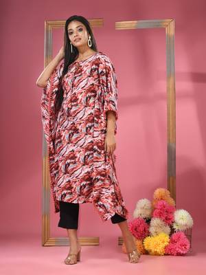 Multicolour printed dola silk kaftan kurta 3