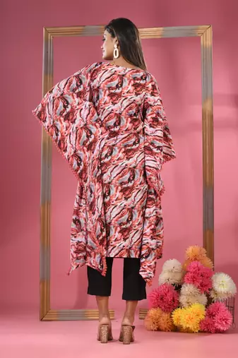 Multicolour printed dola silk kaftan kurta