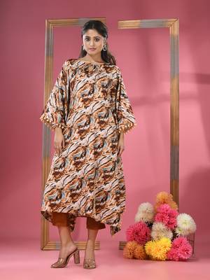 Multicolour printed dola silk kaftan kurta 1