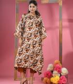 Multicolour printed dola silk kaftan kurta