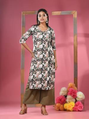 Black crepe floral printed angrakha kurta 2