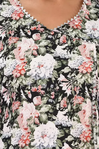 Black crepe floral printed angrakha kurta