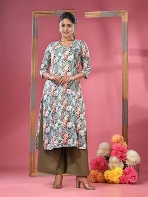Sky blue crepe floral printed angrakha kurta 1