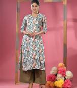 Sky blue crepe floral printed angrakha kurta