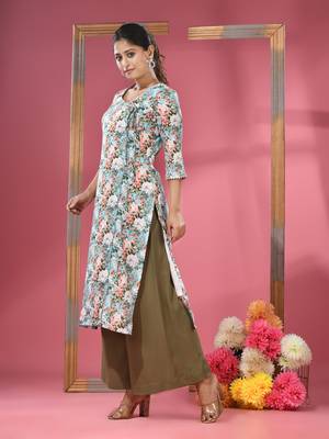 Sky blue crepe floral printed angrakha kurta 3