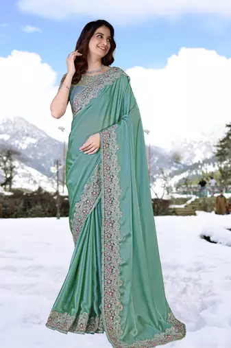 Trendmalls  Silk Embroidered Heavy Border Saree With Unstitched Designer Blouse Saree For Women