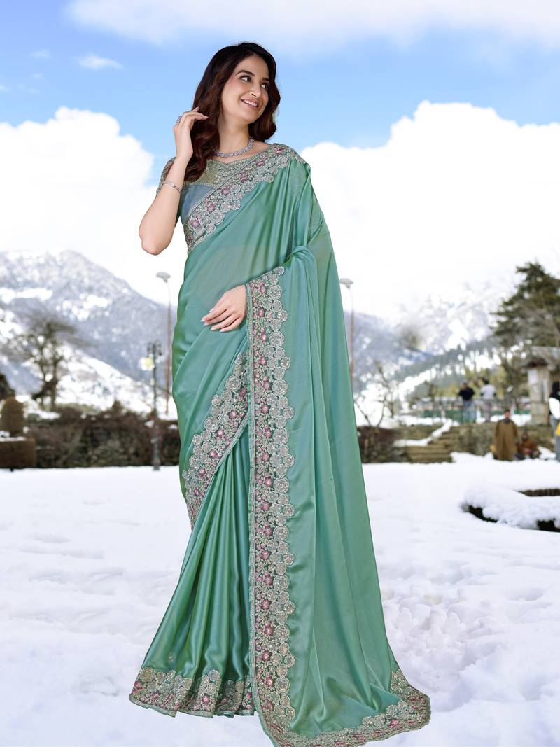  Silk Embroidered Heavy Border Saree With Unstitched Designer Blouse Saree For Women