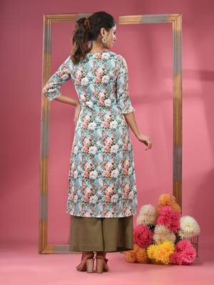 Sky blue crepe floral printed angrakha kurta 4