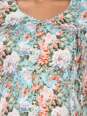 Sky blue crepe floral printed angrakha kurta 5