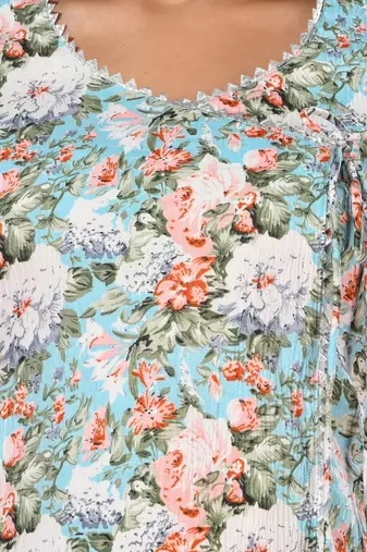 Sky blue crepe floral printed angrakha kurta