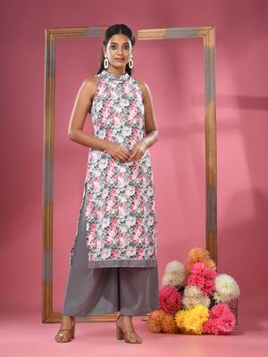 White georgette floral printed kurta 1