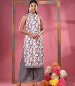 White georgette floral printed kurta