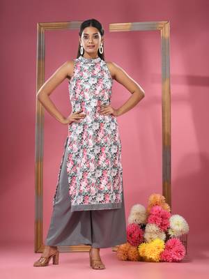 White georgette floral printed kurta 2