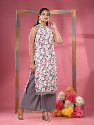 White georgette floral printed kurta 3