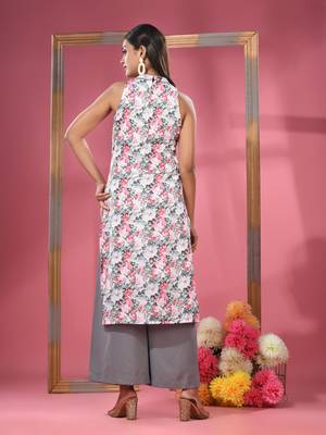 White georgette floral printed kurta 4