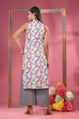 White georgette floral printed kurta
