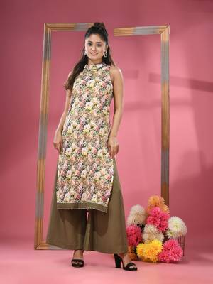 Yellow georgette floral printed kurta 1