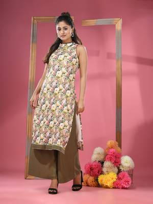 Yellow georgette floral printed kurta 2