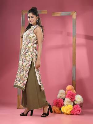 Yellow georgette floral printed kurta 3