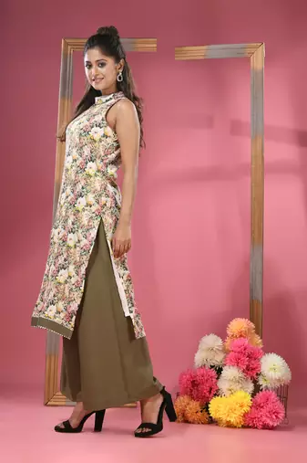 Yellow georgette floral printed kurta