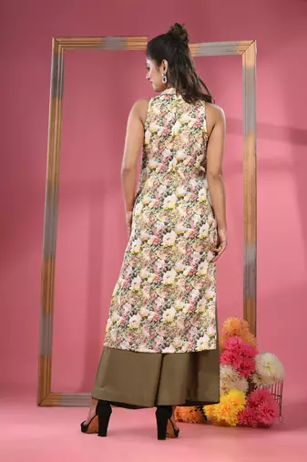 Yellow georgette floral printed kurta