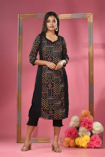 Black crepe printed kurta