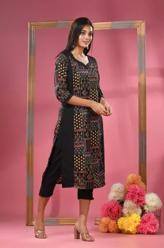 Black crepe printed kurta