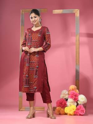 Maroon crepe printed kurta 1