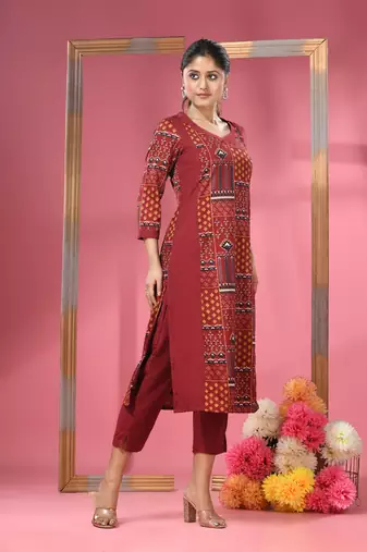 Maroon crepe printed kurta