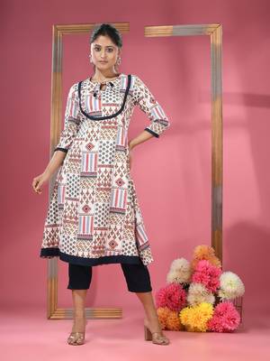 White crepe printed kurta 1