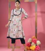 White crepe printed kurta
