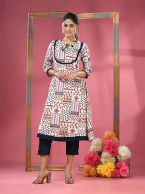 White crepe printed kurta 2