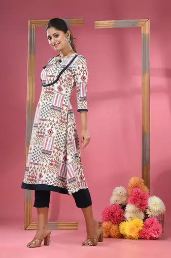 White crepe printed kurta