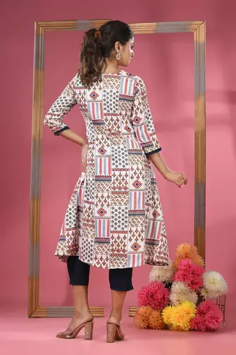 White crepe printed kurta