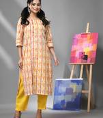 White & yellow cotton printed kurta