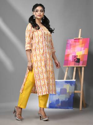 White & yellow cotton printed kurta 3
