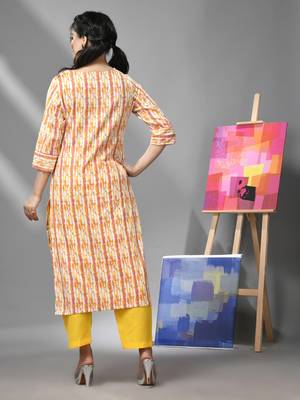 White & yellow cotton printed kurta 4
