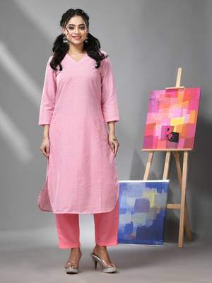 White & pink chevron printed kurta 1