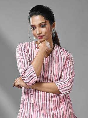White & pink striped kurta 2
