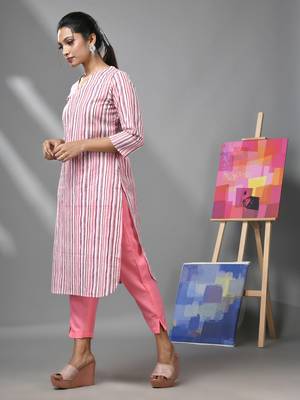 White & pink striped kurta 3