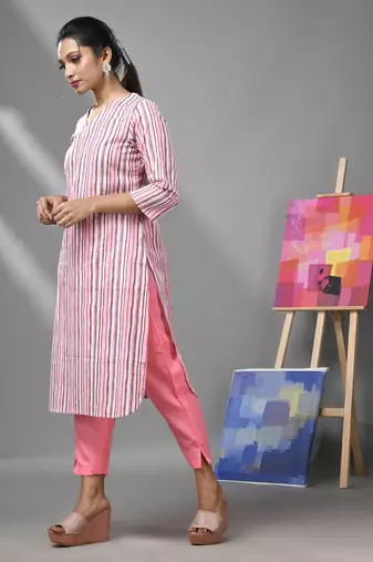 White & pink striped kurta