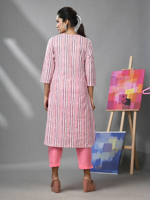 White & pink striped kurta 4
