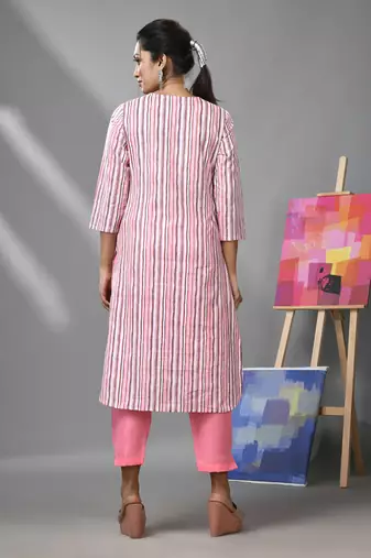 White & pink striped kurta