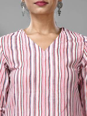 White & pink striped kurta 5