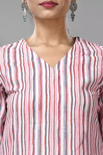 White & pink striped kurta